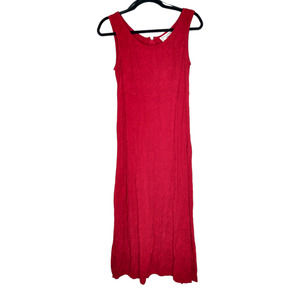 90's Vintage Red Maxi Dress size 8 Petite Rayon Sleeveless Side Slits